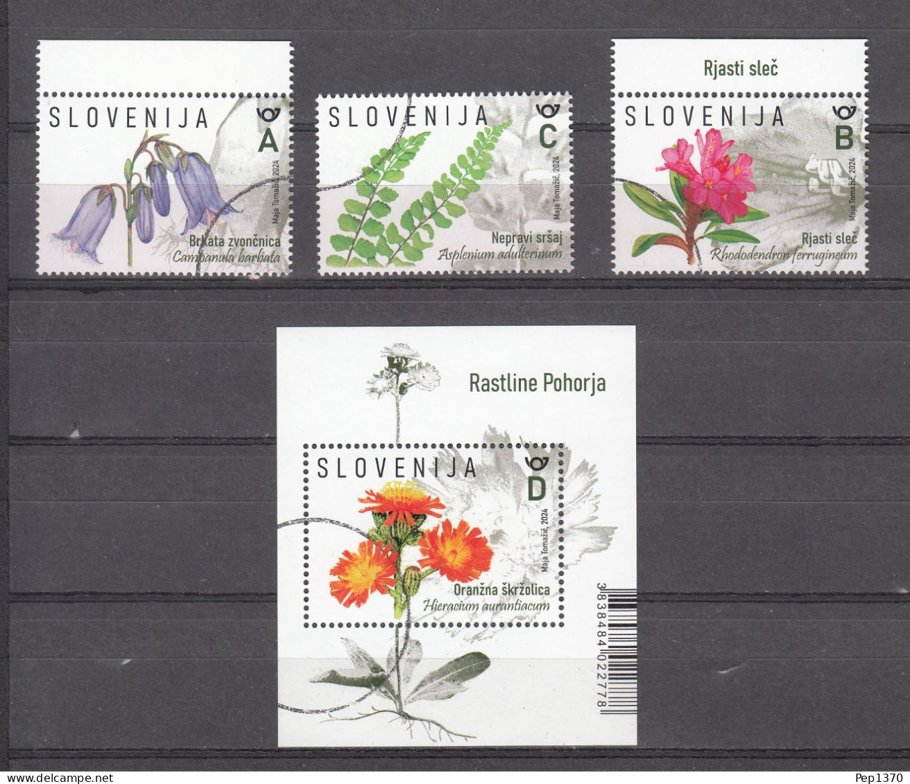ESLOVENIA 2024 - FLORES - FLEURS - FLOWERS - MUESTRA-SPECIMEN A FACIAL - 1 HOJITA + 3 SELLOS - Slowenien