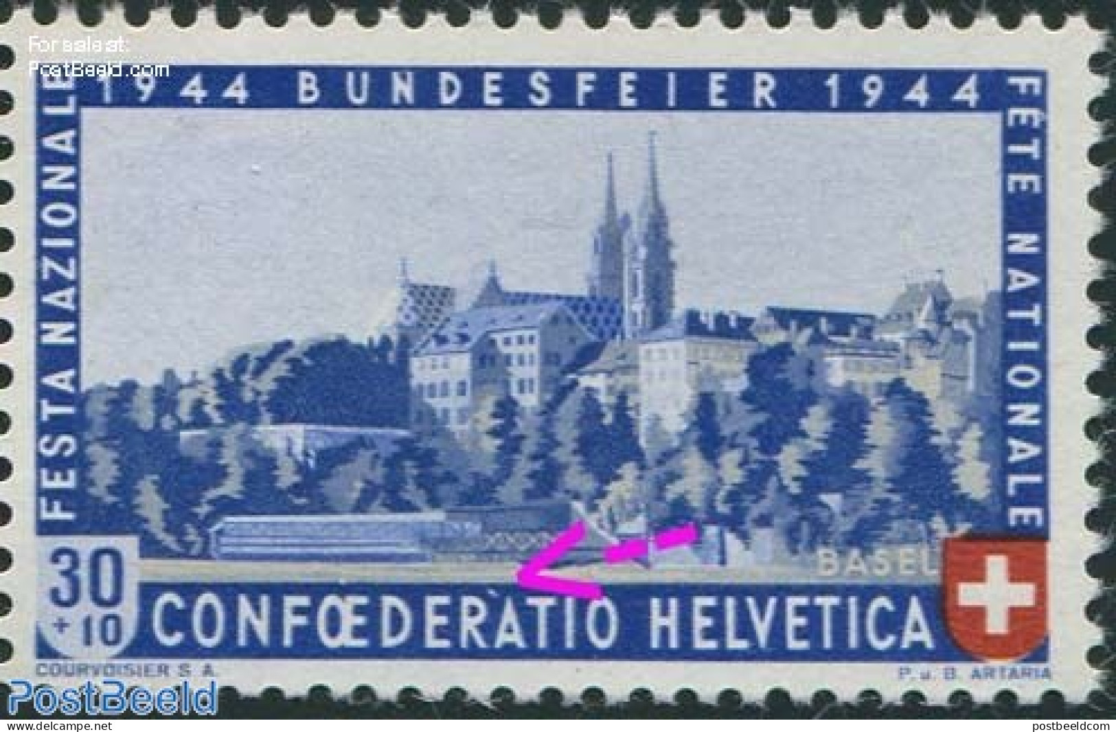 Switzerland 1944 Plate Flaw, 30+10c, White Spot Between R And A, Mint NH, Various - Errors, Misprints, Plate Flaws - Nuevos
