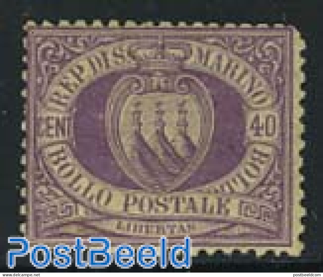 San Marino 1877 40c Purple, Unused Hinged, Short Upper Right Corne, Unused (hinged) - Nuevos