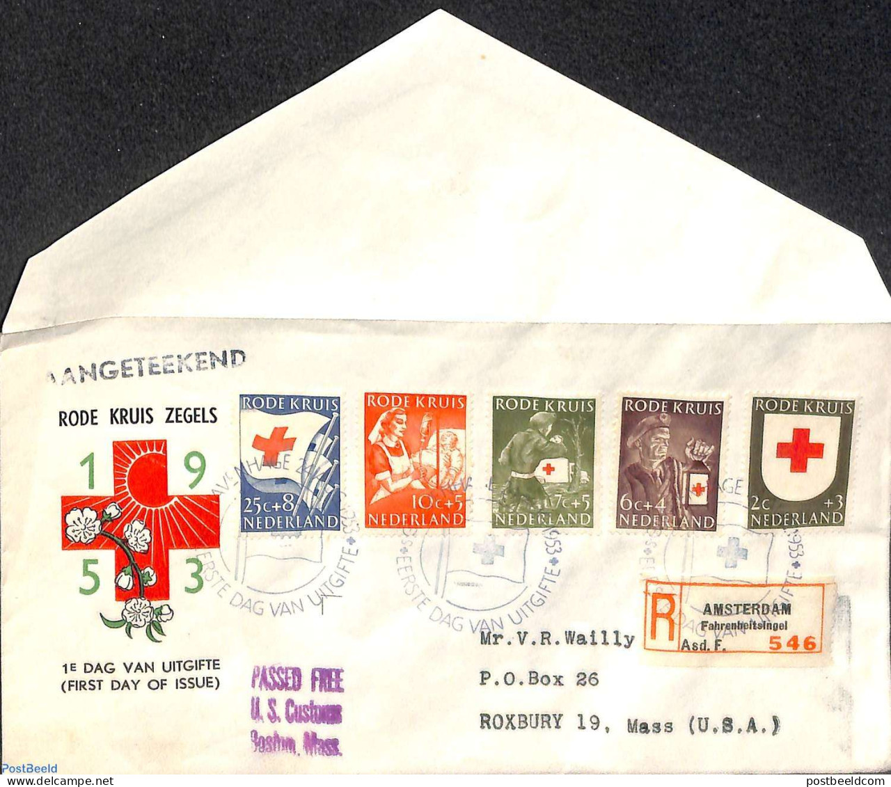 Netherlands 1953 Red Cross FDC, Open Flap, Typed Address, First Day Cover, Health - Red Cross - Lettres & Documents