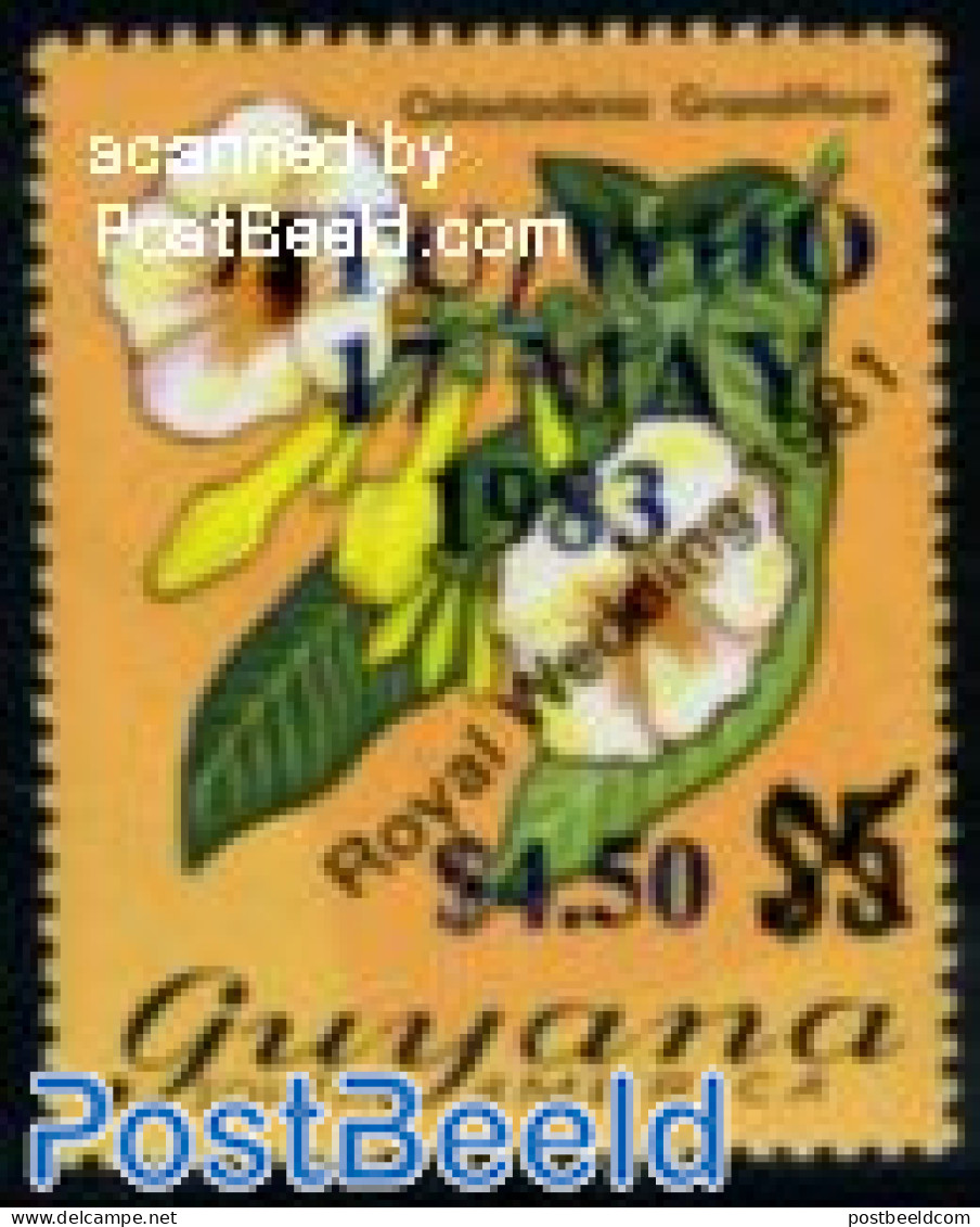 Guyana 1983 Stamp Out Of Set, Mint NH, History - Nature - Kings & Queens (Royalty) - Flowers & Plants - Familias Reales