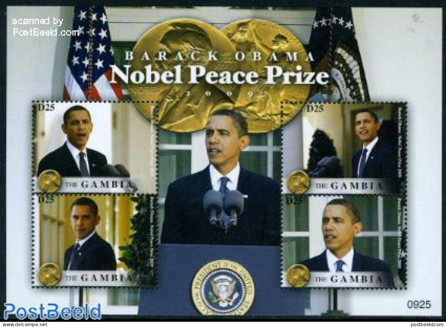 Gambia 2009 Barack Obama Nobel Peace Prize 4v M/s, Mint NH, History - American Presidents - Nobel Prize Winners - Poli.. - Nobel Prize Laureates