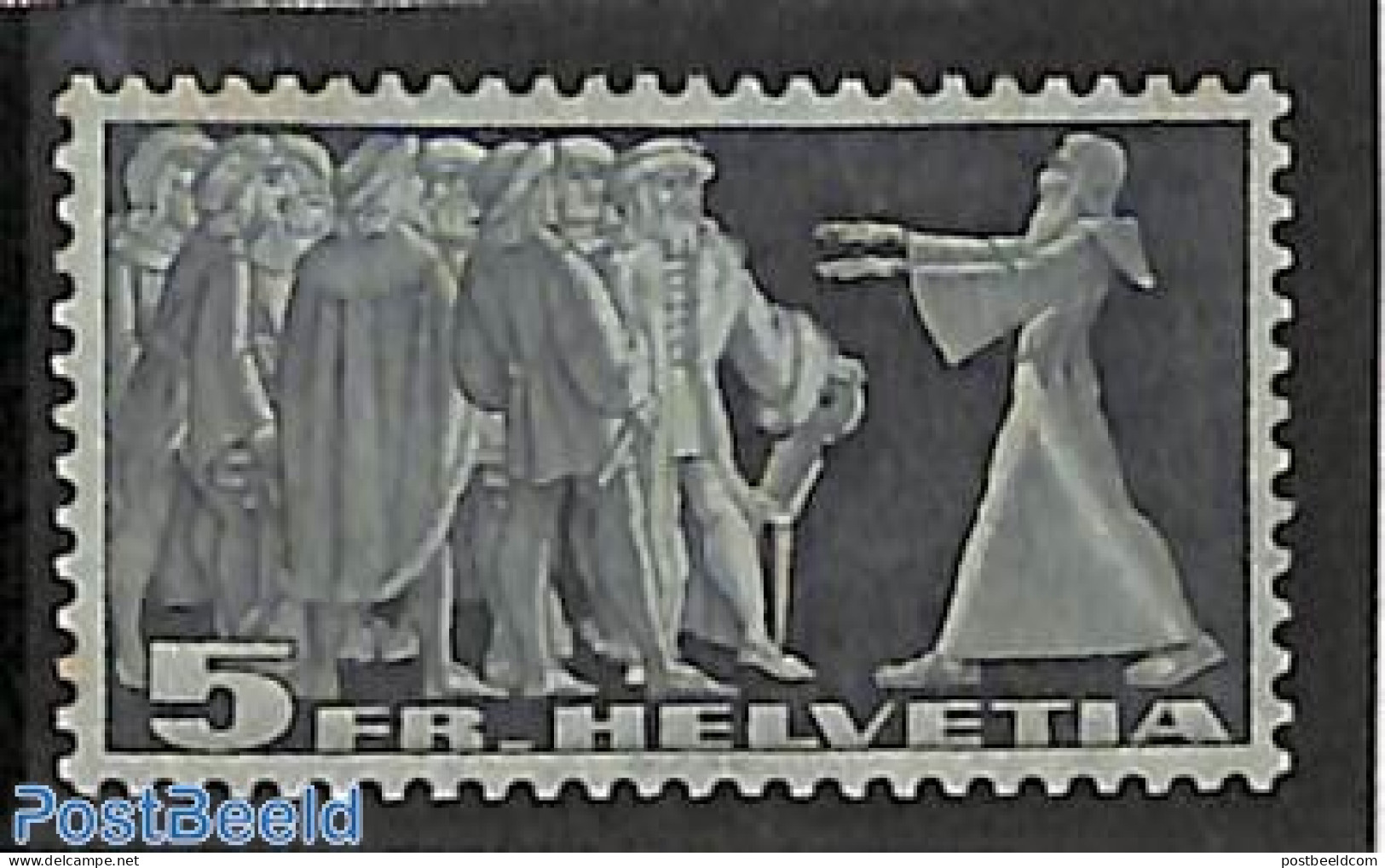 Switzerland 1938 5Fr, Stamp Out Of Set, Unused (hinged) - Unused Stamps