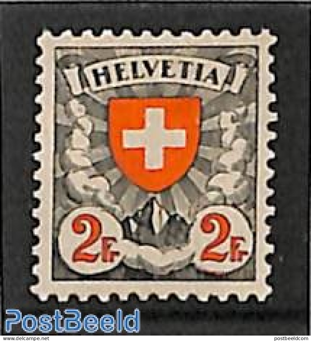 Switzerland 1924 2Fr, Grid Gum, Stamp Out Of Set, Unused (hinged) - Neufs