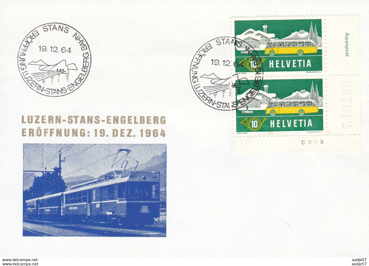 Suisse // Schweiz // Switzerland // Train Railway Spec Canc 19.12.1964 Eröffnung Luzern - Stans - Engelberg 19.12.1964 - Trains