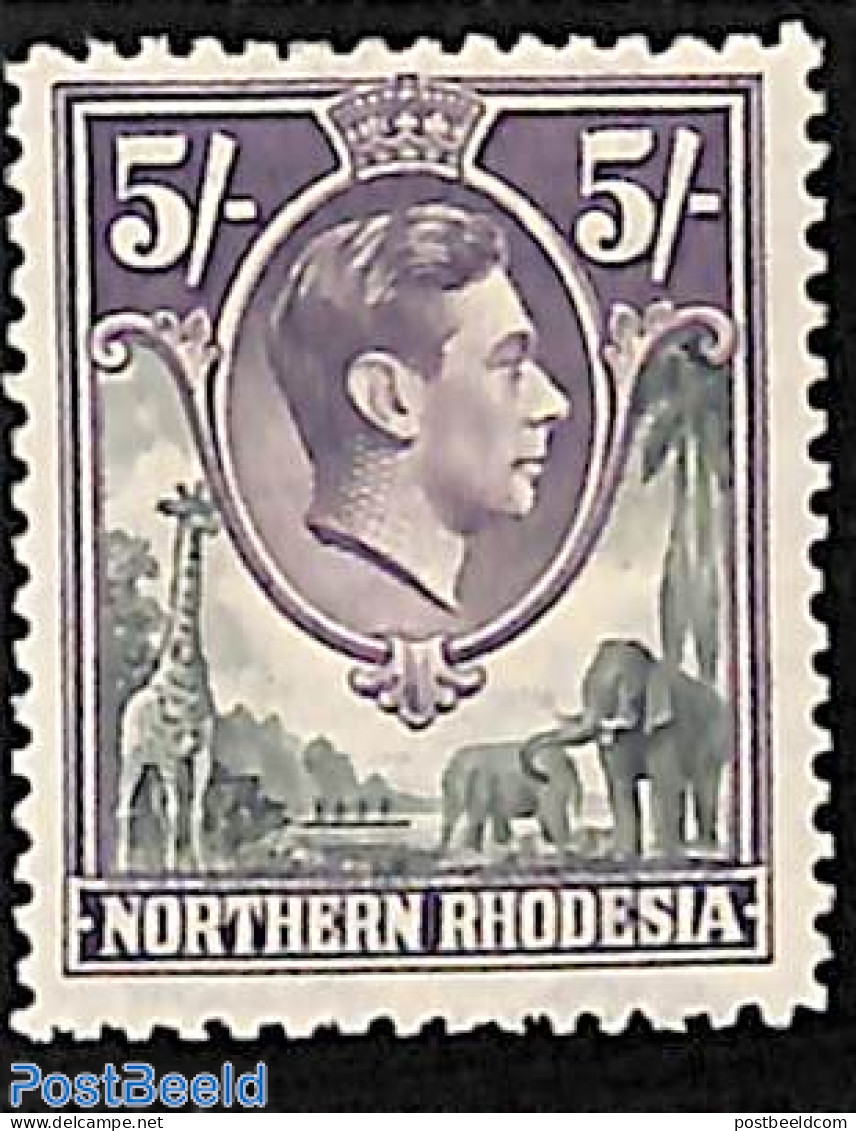 Rhodesia, North 1938 5Sh, Stamp Out Of Set, Unused (hinged), Nature - Animals (others & Mixed) - Elephants - Giraffe - Noord-Rhodesië (...-1963)