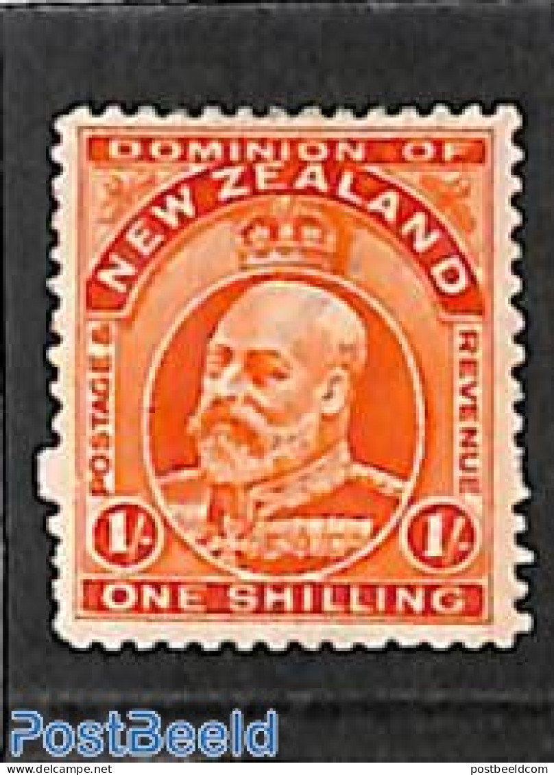 New Zealand 1909 1Sh, Perf. 14, Stamp Out Of Set, Unused (hinged) - Neufs
