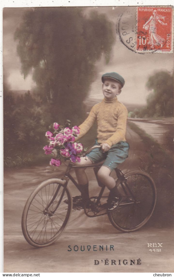 49.  ERIGNE. CPA. . CARTE FANTAISIE . ENFANT A VELO. " SOUVENIR D'ERIGNE " ANNEE 1914 + TEXTE - Other & Unclassified