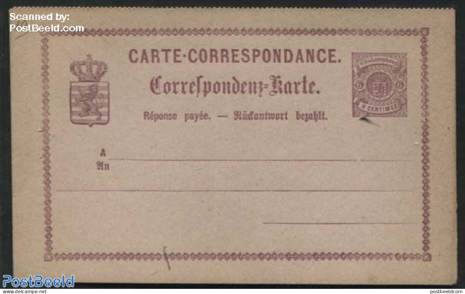 Luxemburg 1875 Postcard With Answer 6/6c Violet, Unused Postal Stationary - Covers & Documents
