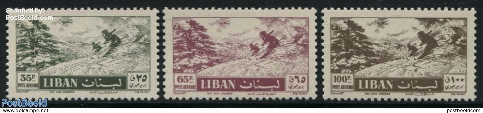 Lebanon 1957 Definitives, Skiing 3v, Mint NH, Nature - Sport - Trees & Forests - Skiing - Rotary, Club Leones