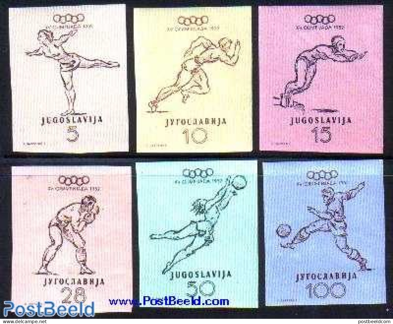 Yugoslavia 1952 Olympic Games 6v Imperforated, Mint NH, Sport - Athletics - Boxing - Football - Gymnastics - Handball .. - Unused Stamps