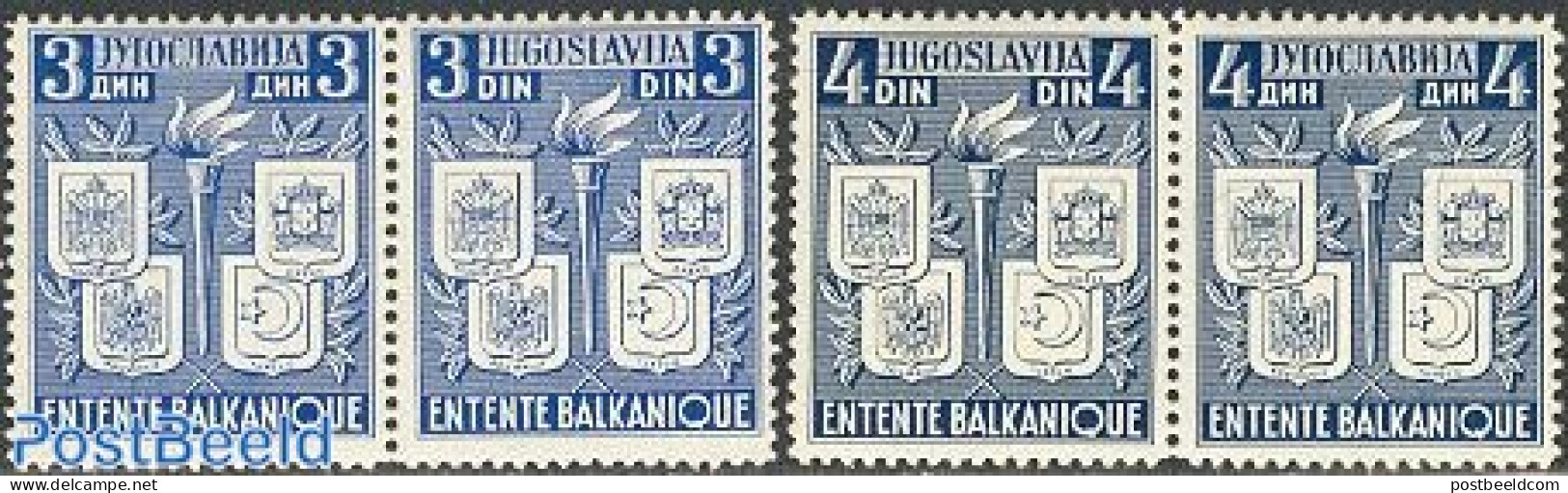 Yugoslavia 1940 Balkan Entente 2x2v [:], Mint NH, History - Various - Coat Of Arms - Europa Hang-on Issues - Joint Iss.. - Ungebraucht