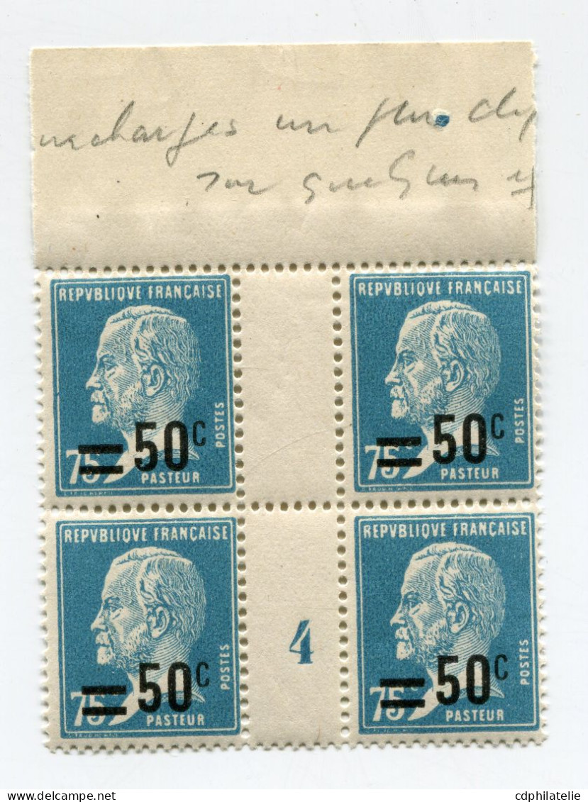 FRANCE N°219 ** TYPE PASTEUR EN BLOC DE 4 AVEC MILLESIME 4 ( 1924 ) - Millésime