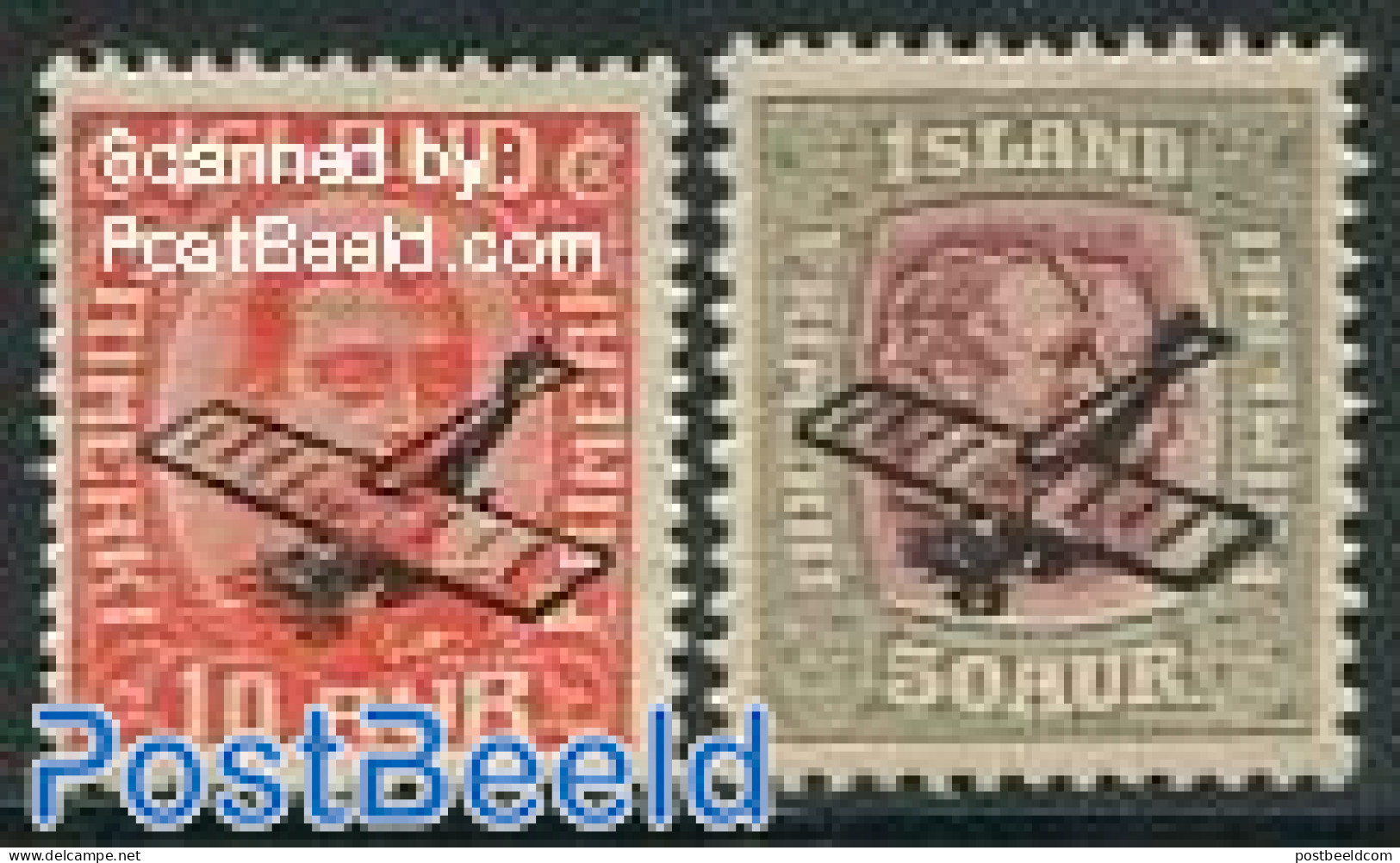 Iceland 1928 Airmail Overprints 2v, Unused (hinged), Transport - Aircraft & Aviation - Neufs