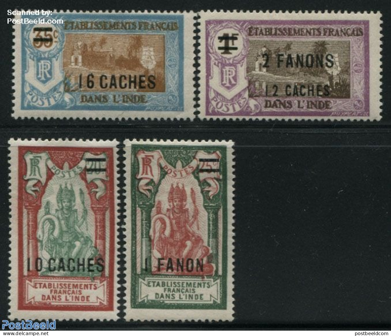 French India 1928 Overprints 4v, Unused (hinged), Nature - Birds - Nuevos