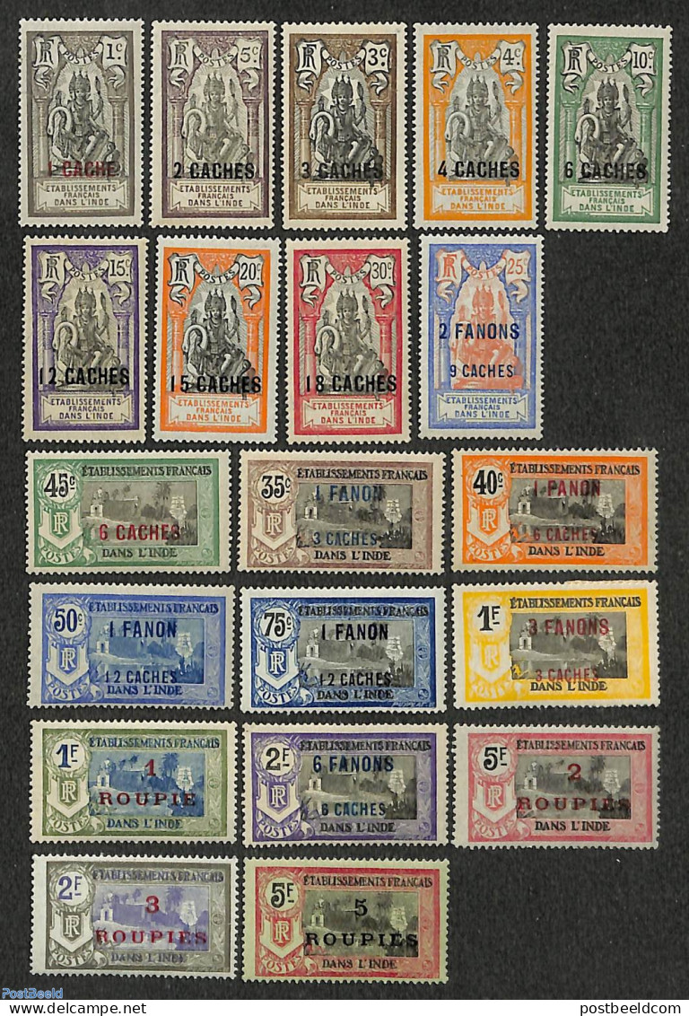 French India 1923 Overprints 20v, Unused (hinged), Nature - Birds - Unused Stamps