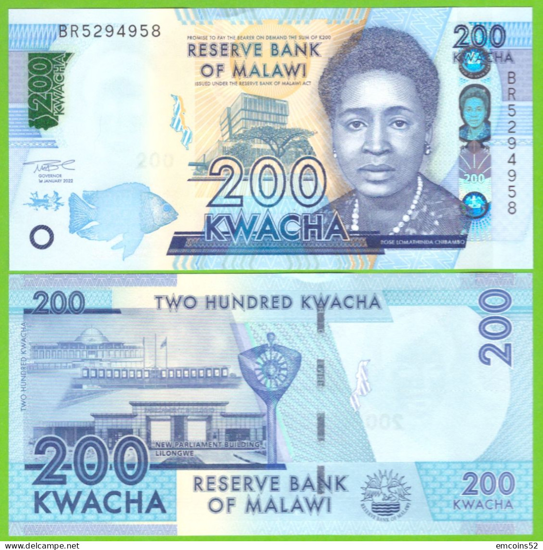 MALAWI 200 KWACHA 2022 P-W65A UNC - Malawi