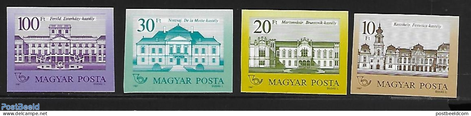 Hungary 1987 Definitives, Castles 4v Imperforated, Mint NH, Art - Castles & Fortifications - Neufs