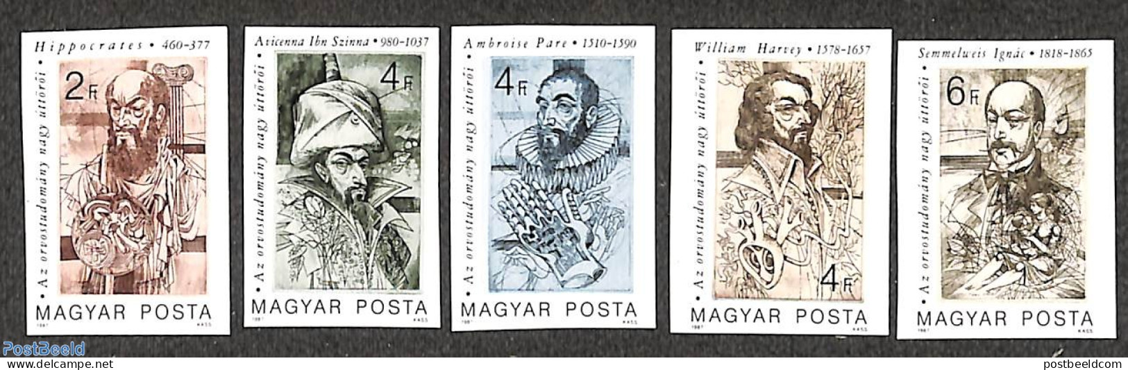 Hungary 1987 Medical Pioneers 5v Imperforated, Mint NH, Health - Health - Unused Stamps