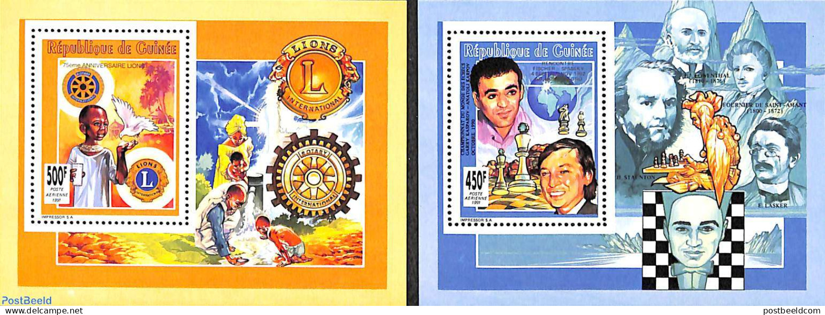 Guinea, Republic 1993 Chess, Lions Club 2v, Gold Overprints, Mint NH, Various - Chess - Lions Club - Rotary - Ajedrez