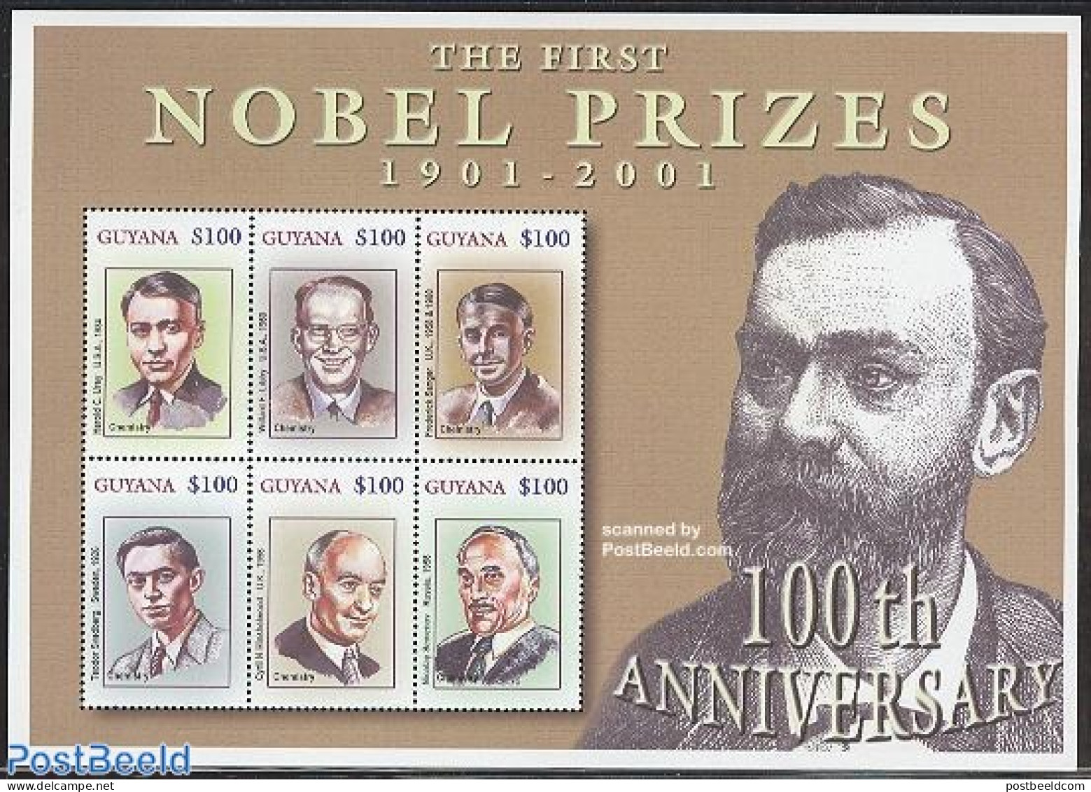 Guyana 2001 Nobel Prize Chemistry 6v M/s, Mint NH, History - Science - Nobel Prize Winners - Chemistry & Chemists - Prix Nobel