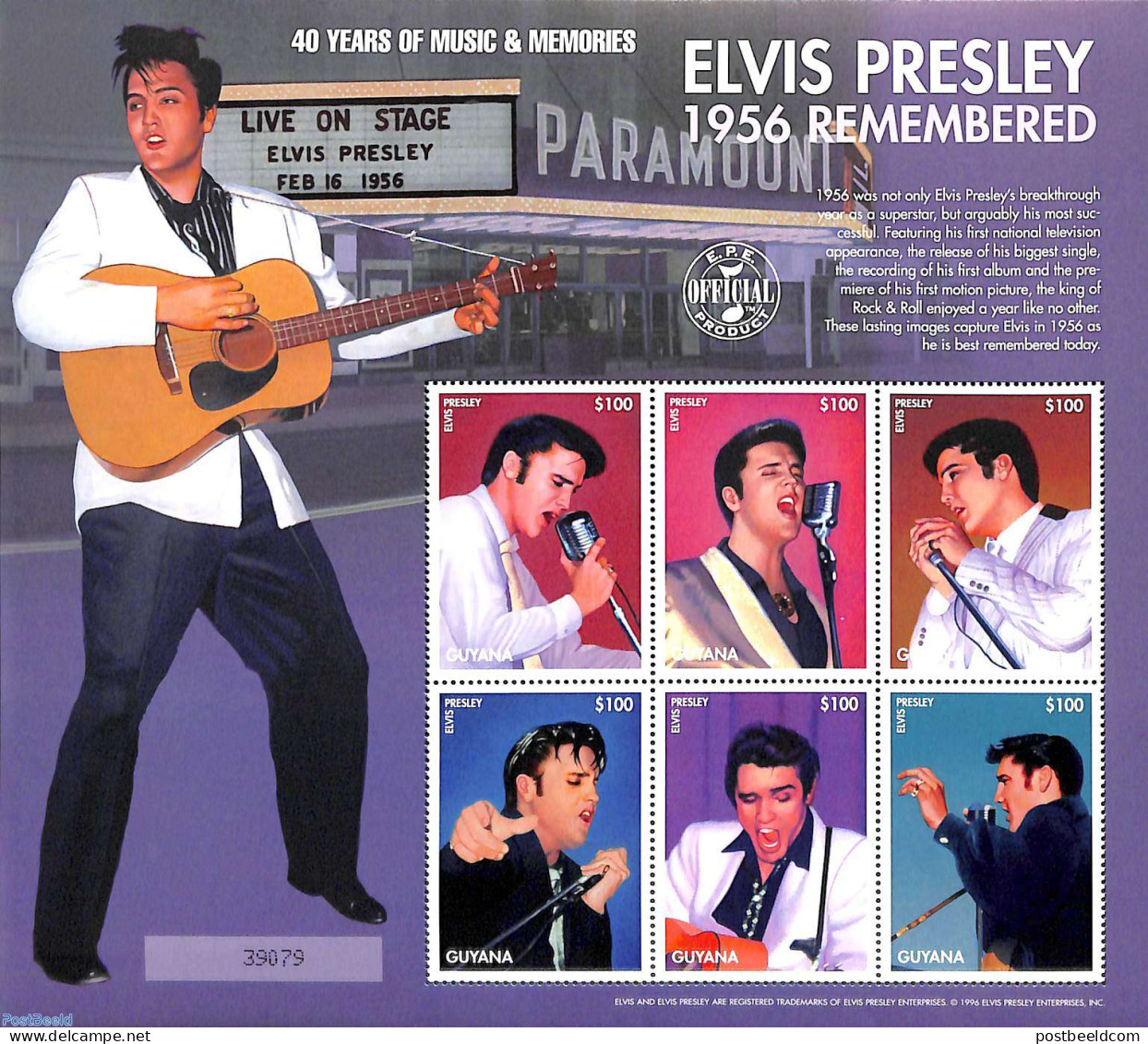 Guyana 1996 Elvis Presley 6v M/s, Mint NH, Performance Art - Elvis Presley - Music - Popular Music - Elvis Presley