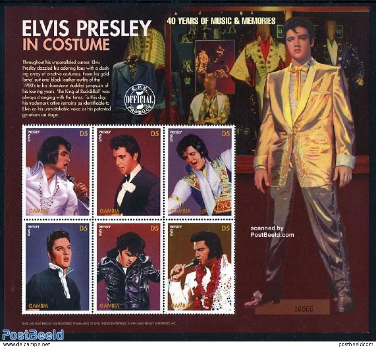 Gambia 1996 Elvis Presley 6v M/s, Mint NH, Performance Art - Elvis Presley - Music - Popular Music - Elvis Presley