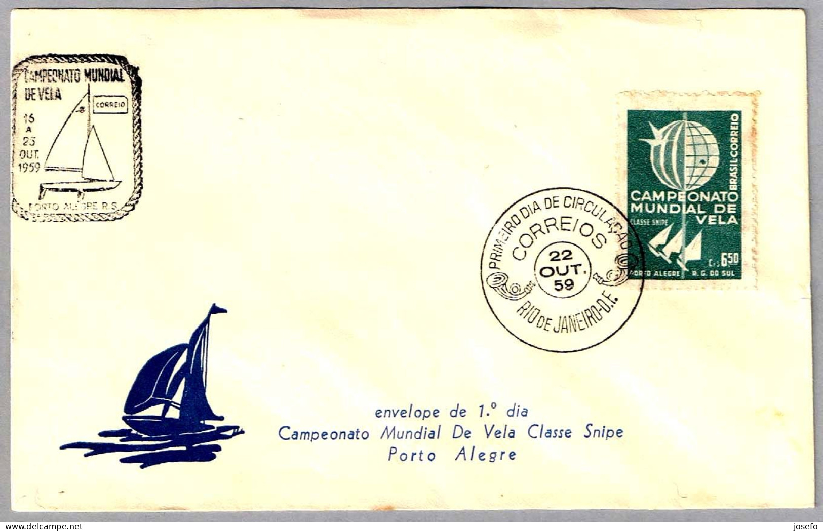 CAMPEONATO DEL MUNDO DE VELA CLASE SNIPE - Sailing World Championship. FDC Rio De Janeiro, Brasil, 1959 - Segeln