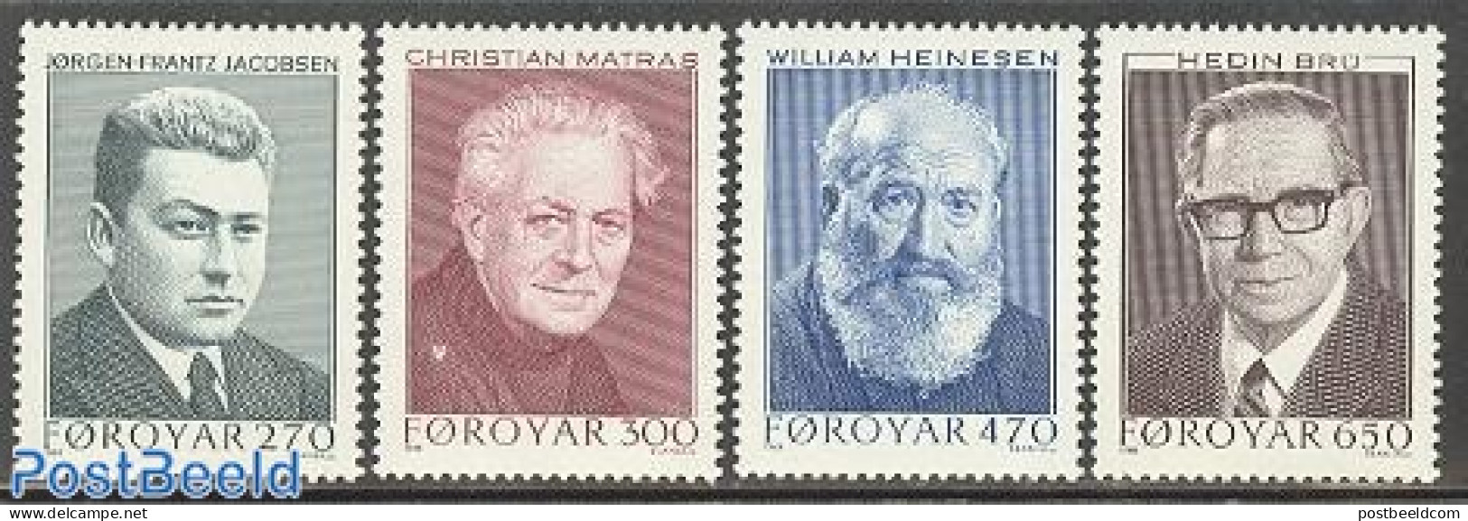 Faroe Islands 1988 Authors 4v, Mint NH, Art - Authors - Writers