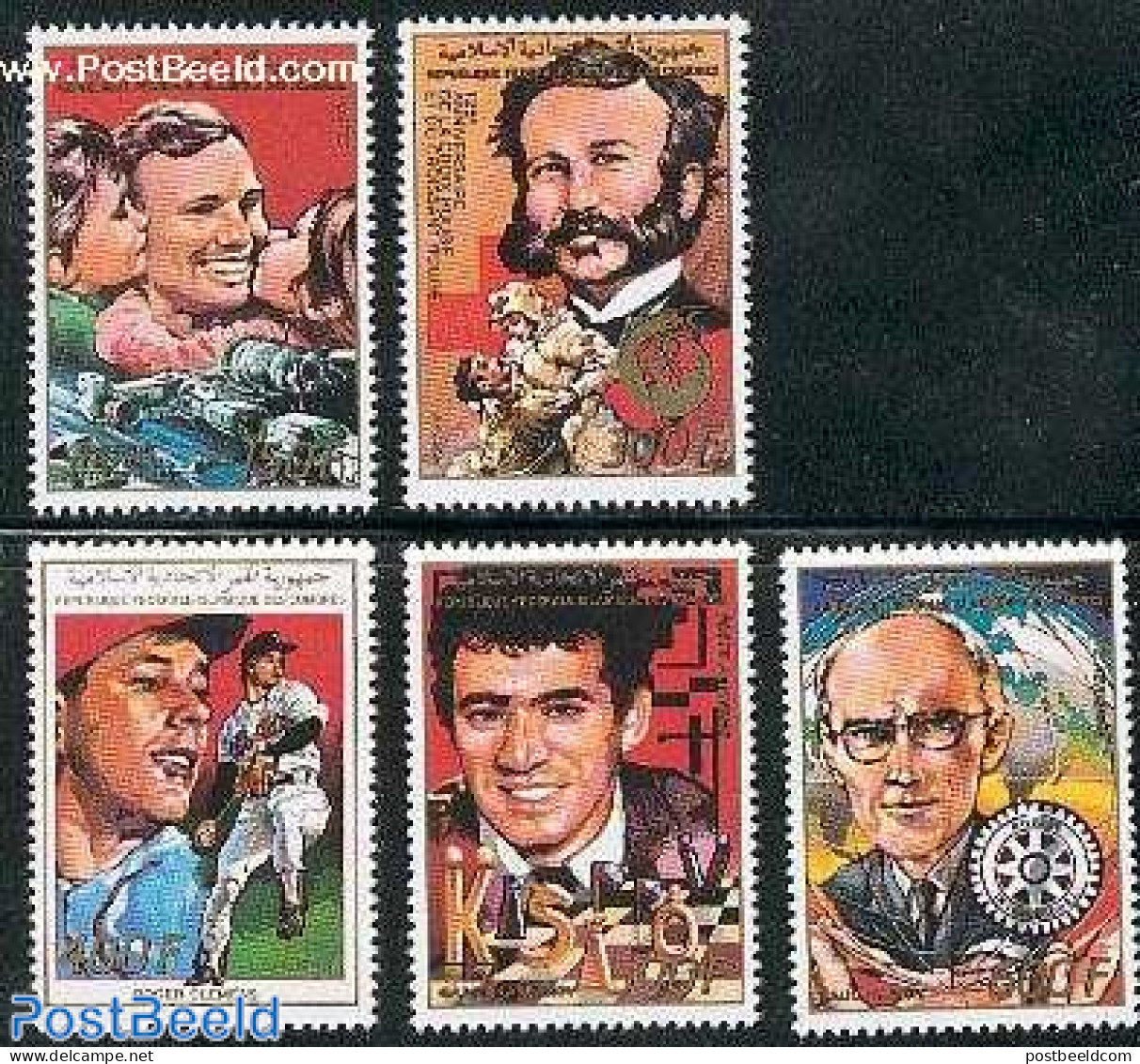 Comoros 1988 Famous Persons 5v, Mint NH, Sport - Transport - Various - Baseball - Chess - Space Exploration - Rotary - Béisbol