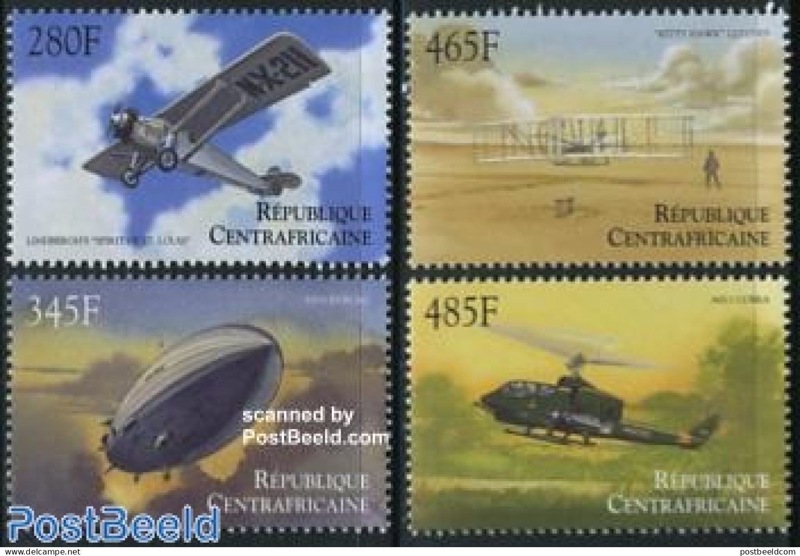 Central Africa 2000 Aviation History 4v, Mint NH, Transport - Helicopters - Aircraft & Aviation - Zeppelins - Hélicoptères