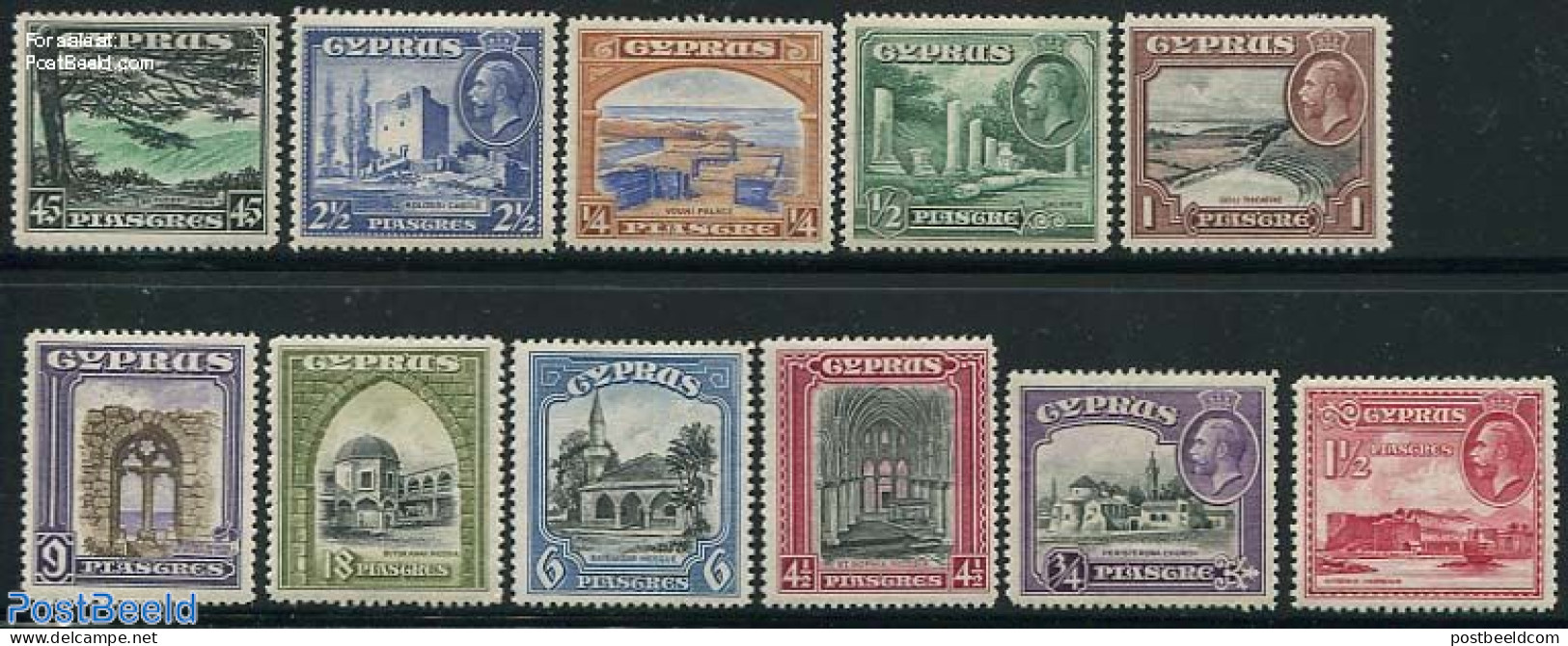 Cyprus 1934 Definitives 11v, Unused (hinged), Nature - Religion - Trees & Forests - Churches, Temples, Mosques, Synago.. - Nuevos