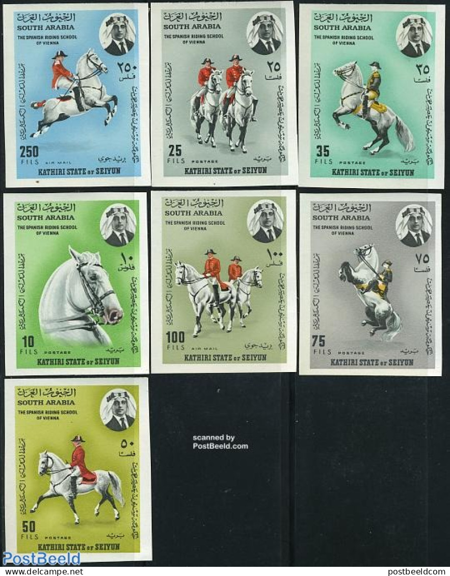 Aden 1967 Seiyun, Spanische Reitschule 7v Imperforated, Mint NH, Nature - Various - Horses - Uniforms - Disfraces