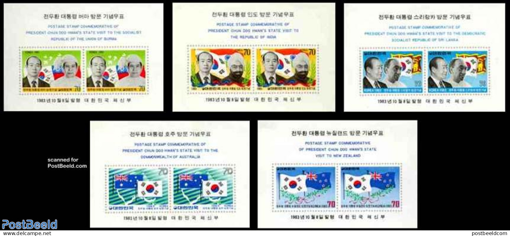 Korea, South 1983 Travels 5 S/s, Mint NH, History - Flags - Politicians - Corea Del Sud