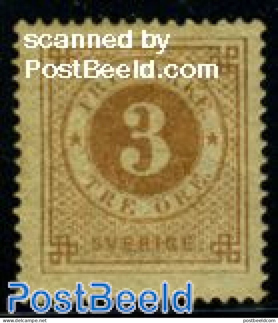 Sweden 1872 3o Brown, Unused, Perf. 14, Unused (hinged) - Neufs