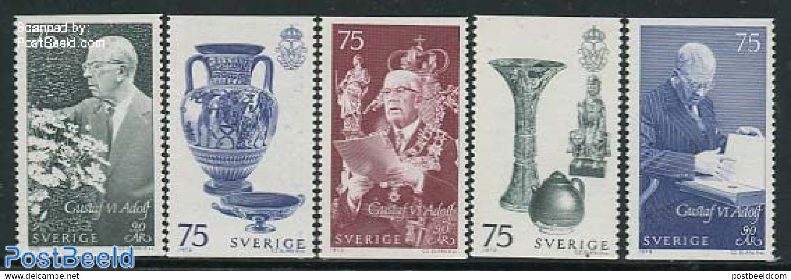 Sweden 1972 King Gustav 90th Anniversary 5v, Mint NH, History - Kings & Queens (Royalty) - Neufs