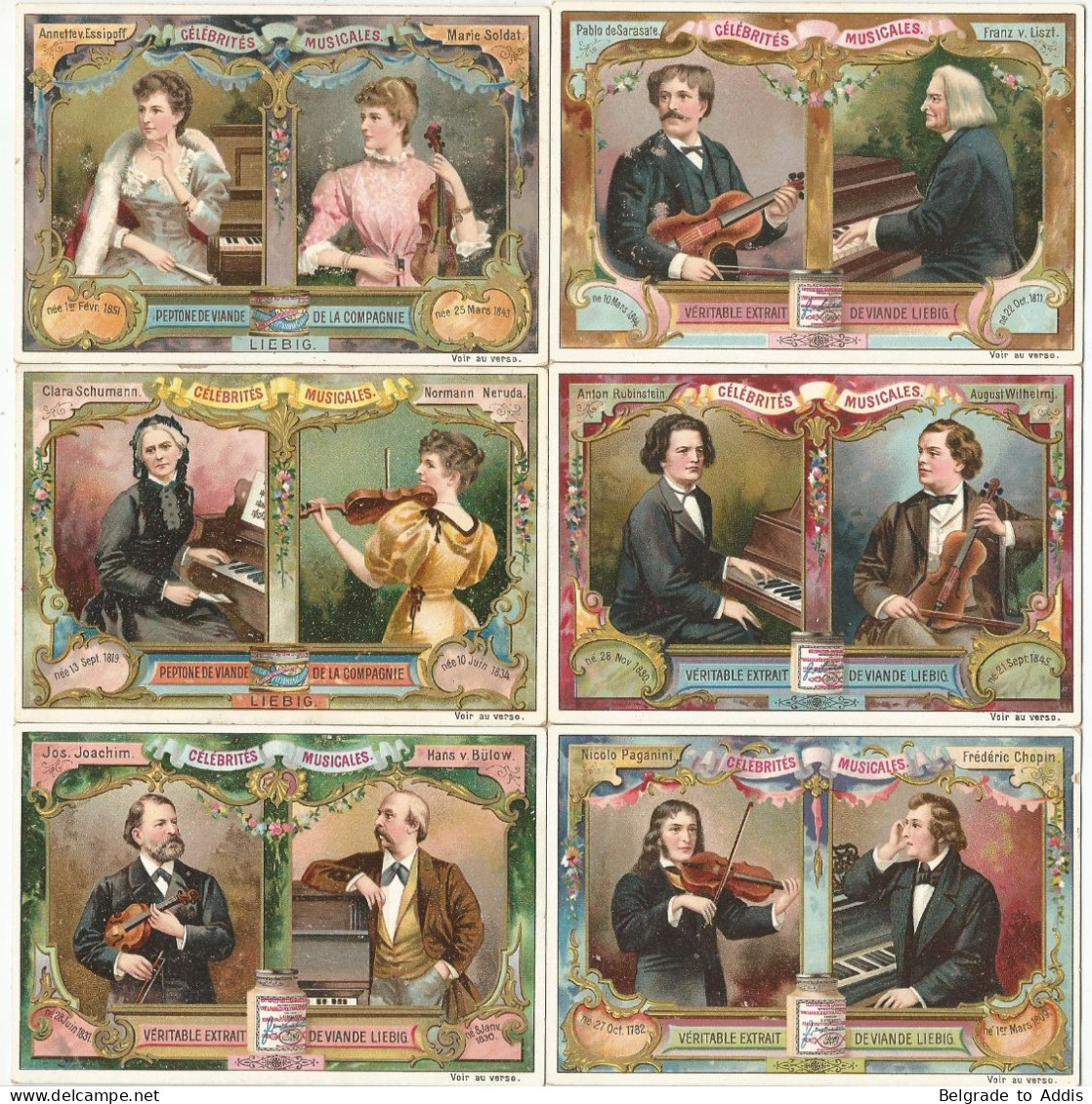 Chromo Liebig Série Compl. De 6 Chromos S_0596 Célébrités Musicales 1899 - Liebig