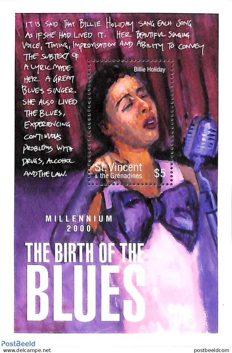 Saint Vincent 2000 Billie Holiday S/s, Mint NH, Performance Art - Music - Popular Music - Muziek