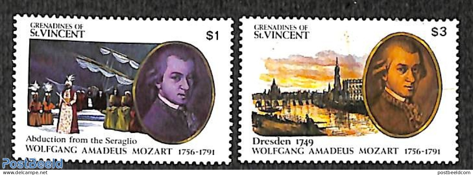 Saint Vincent & The Grenadines 1991 Mozart 2v, Mint NH, Performance Art - Amadeus Mozart - Music - Muziek