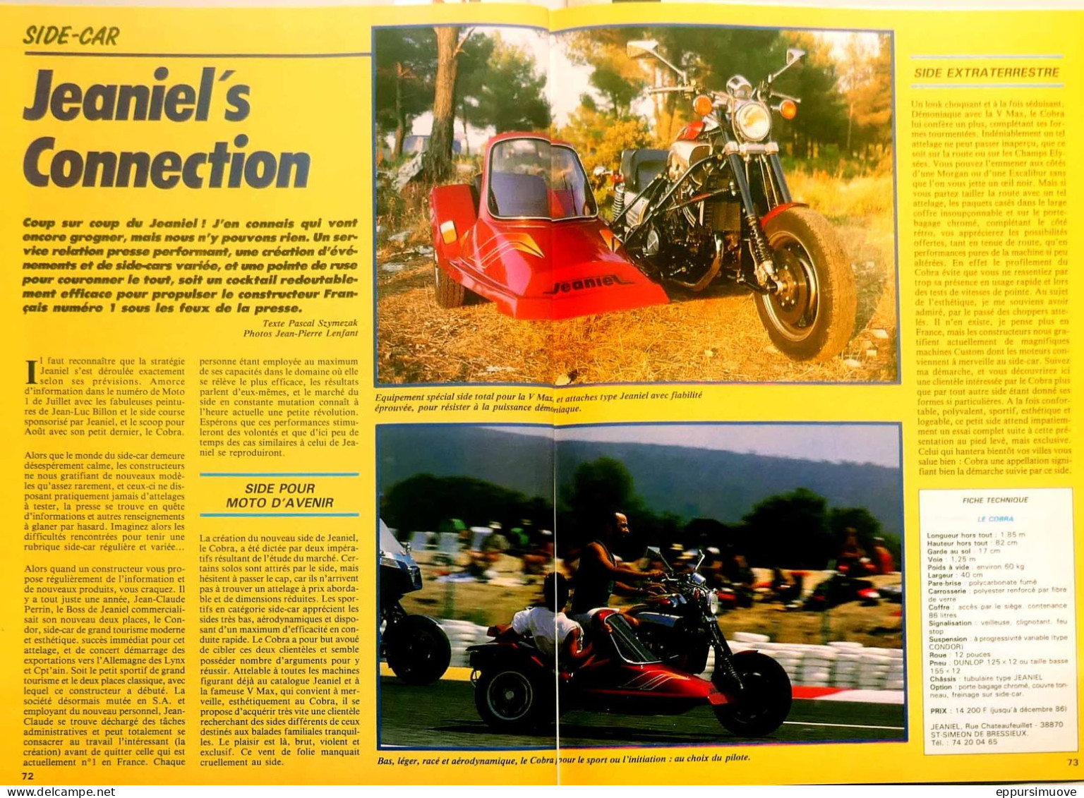 Article Papier 2 Pages SIDE-CAR COBRA JEANIEL Août 1986 FL-06 - Zonder Classificatie