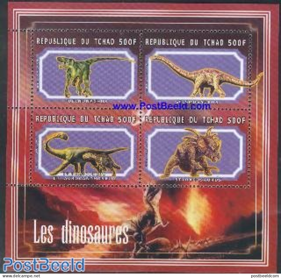 Chad 2001 Preh. Animals 4v M/s (4x500F), Mint NH, Nature - Prehistoric Animals - Autres & Non Classés