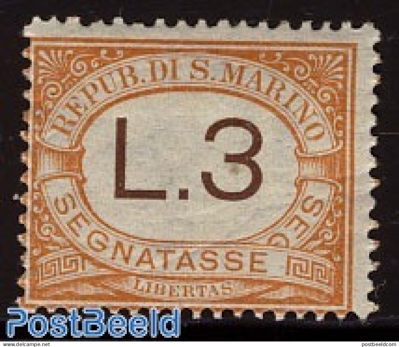 San Marino 1925 Postage Due 3L Orange/brown, Unused Hinged, Unused (hinged) - Altri & Non Classificati