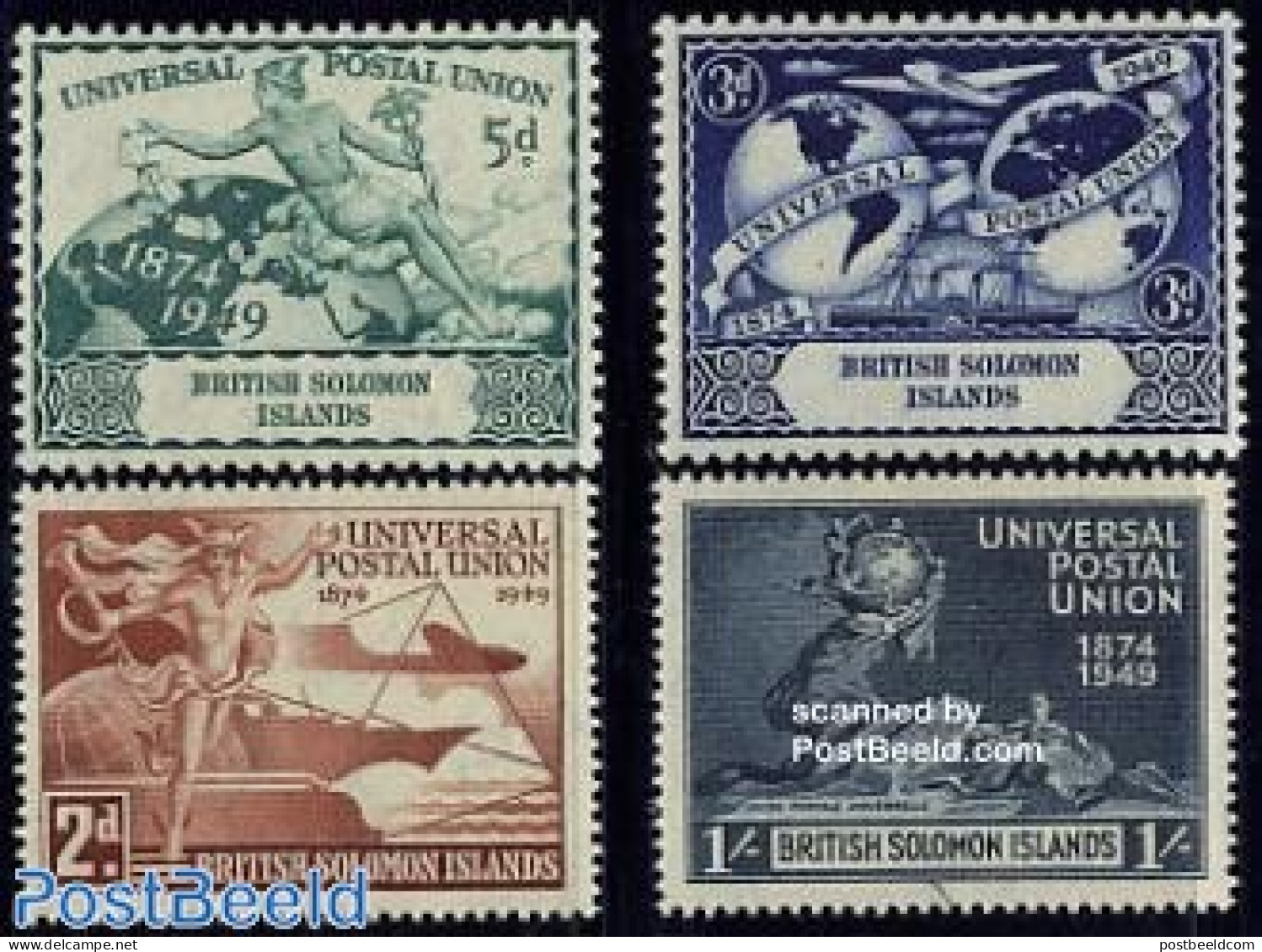 Solomon Islands 1949 75 Years UPU 4v, Unused (hinged), Transport - Various - U.P.U. - Railways - Ships And Boats - Glo.. - U.P.U.