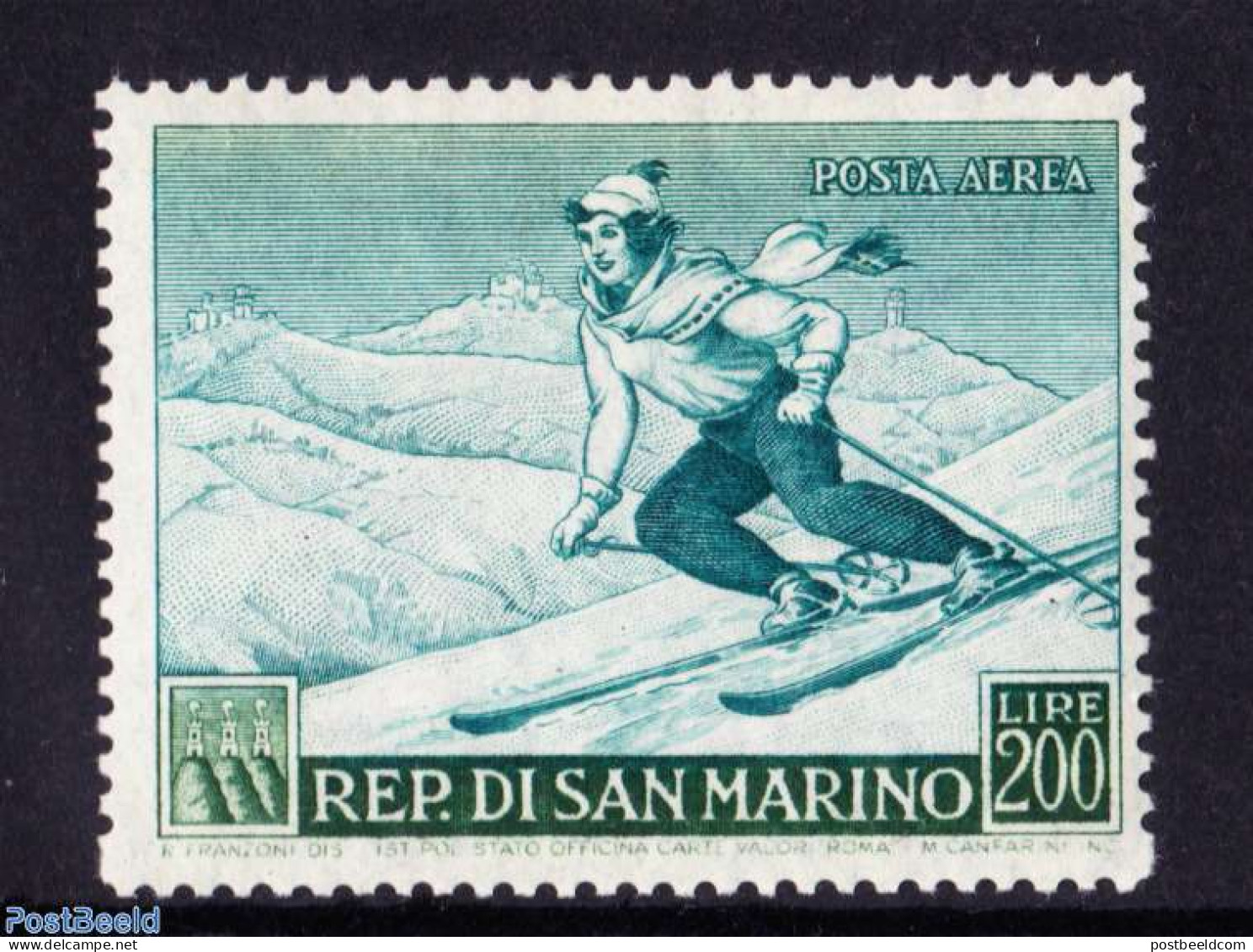 San Marino 1953 SPORTS/SKIING 1V, Mint NH - Ongebruikt