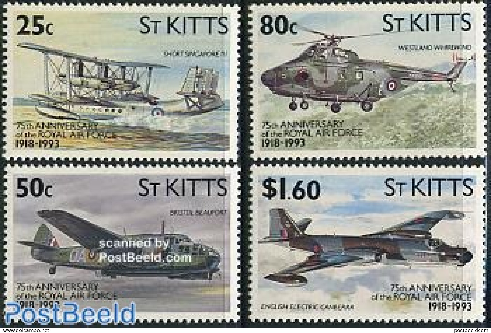 Saint Kitts/Nevis 1993 R.A.F. 4v, Mint NH, Transport - Helicopters - Aircraft & Aviation - Helikopters