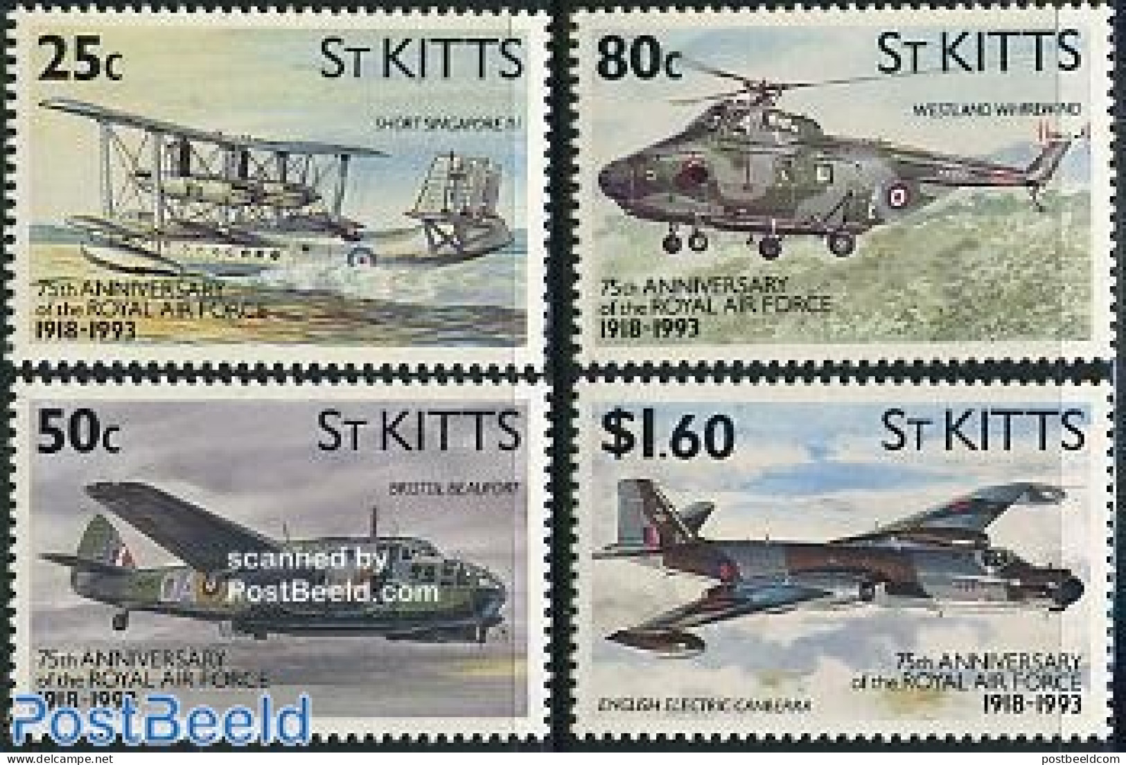 Saint Kitts/Nevis 1993 R.A.F. 4v, Mint NH, Transport - Helicopters - Aircraft & Aviation - Hélicoptères