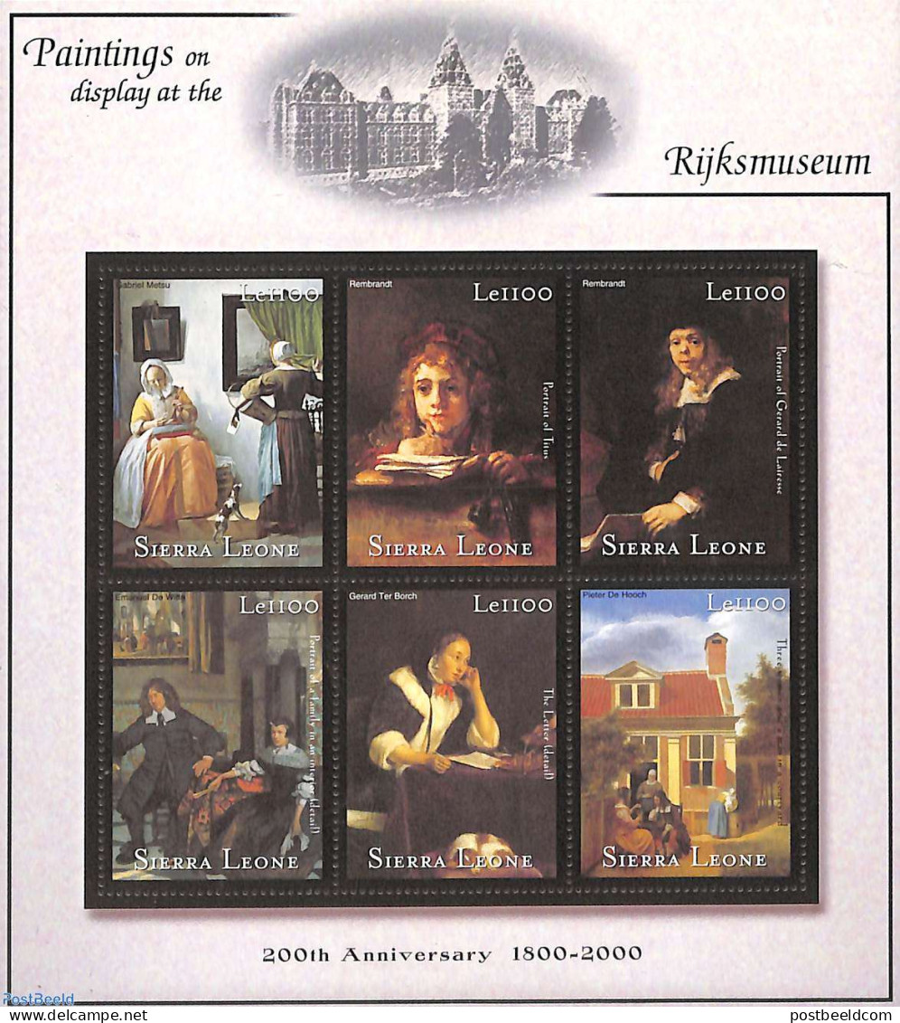 Sierra Leone 2001 Rijksmuseum 6v M/s, Mint NH, History - Netherlands & Dutch - Art - Paintings - Rembrandt - Geografía