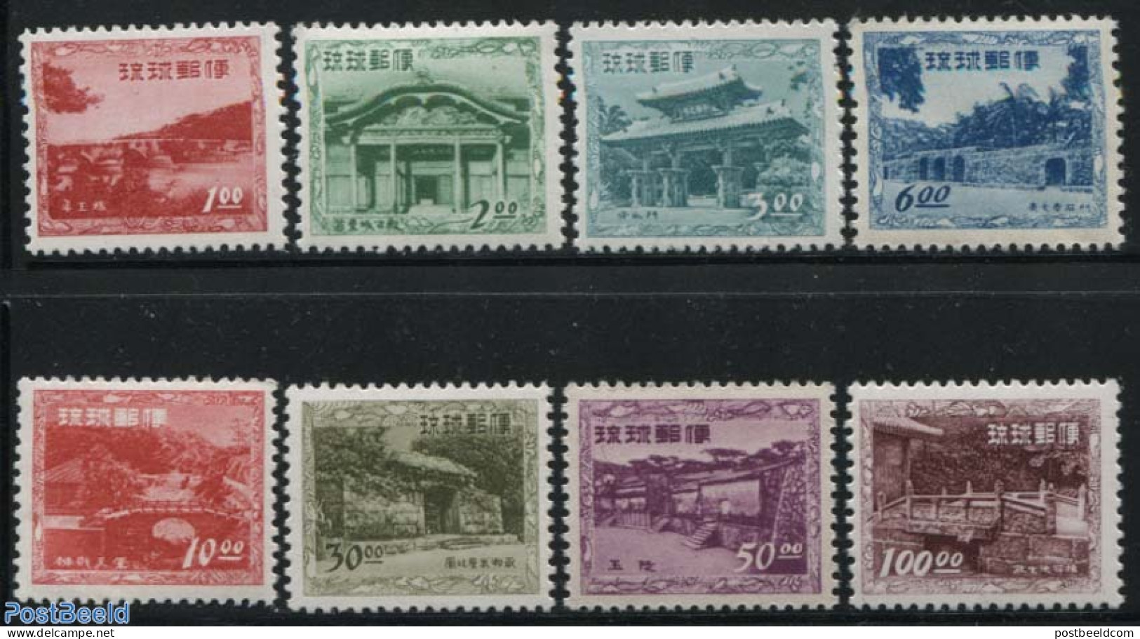 Ryu-Kyu 1952 Definitives 8v, Mint NH, Art - Bridges And Tunnels - Bridges