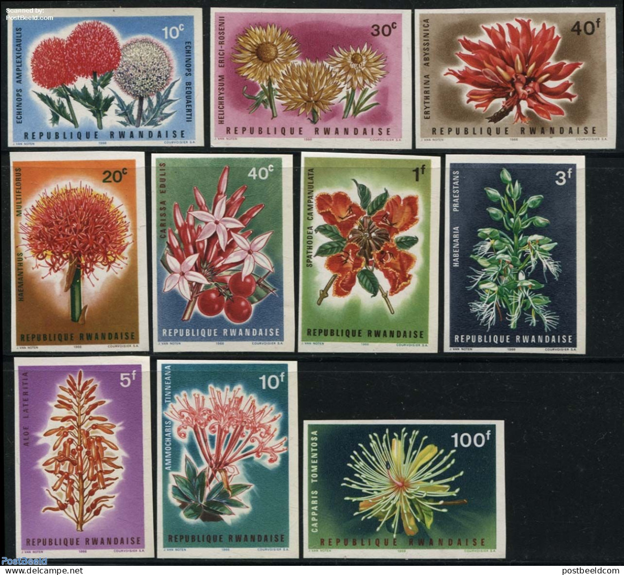 Rwanda 1966 Flowers 10v Imperforated, Mint NH, Nature - Flowers & Plants - Andere & Zonder Classificatie