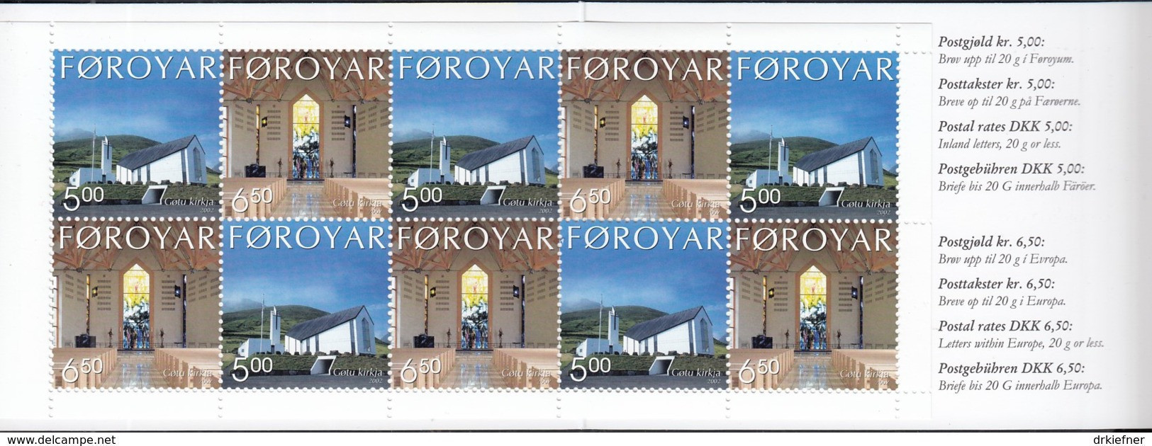 FÄRÖER Markenheftchen MH 20, 5x 433-434, Postfrisch **, Neue Kirche Von Gøta, 2002 - Färöer Inseln